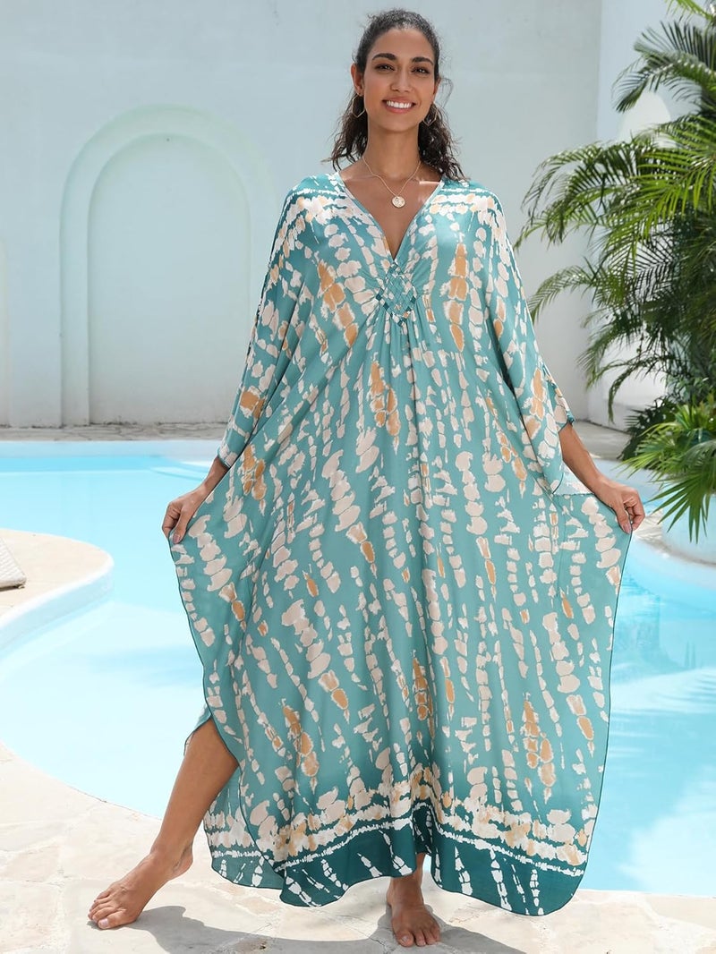 KEYLORTING Women's Plus Size Kaftan Dress – Plus Size Maxi Dress Moo Moos Beach Cover Up,Bathing Suit Cover-Up Loungewear - Image 4